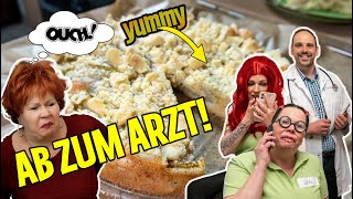 Heftig Schaggeline muss zum Arzt  Bester Rhabarberkuchen mit Streusel comedy [upl. by Adriane851]