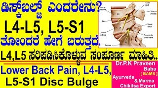 Lower Back Pain L4L5 L5S1 Disc Bulge  Ayurveda tips in Kannada  DrPraveen Babu Mane Maddu [upl. by Kenti442]