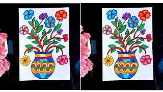 Easy and simple Flower pot Drawing  Flower pot Easy Drawing  How To Draw Flower pot [upl. by Naj]