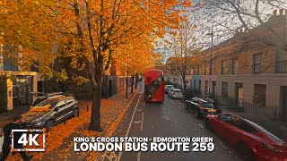 Autumn London Bus Ride from King’s Cross to Edmonton Upper Deck POV on Bus 259 through North London [upl. by Enait]