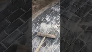 Grouting of paving tile joints 🧹 construction pavers garden paverblocks satisfying [upl. by Luhe]