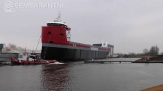 Grootste schip ooit te water gelaten bij Koninklijke Niestern Sander in Delfzijl [upl. by Otrebtuc]