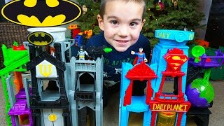 Super Hero Flight City Pretend Play  Unboxing Toys in Batman amp Superman Costumes  JackJackPlays [upl. by Ahsitel]