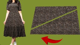 🥀New Very Simple Very Cute So Easy Pattern Dresses Tutorial💃Only 17 meter fabric Only 10 Minute Sew [upl. by Eisserc]