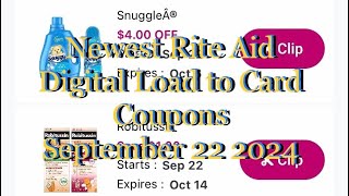 Newest RITE AID Digital Load to Card Coupons  September 22 2024  Great Week to Clip For Future Use [upl. by Nodnnarb]