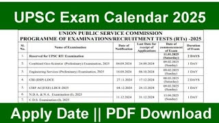 UPSC Exam Calendar 2025 httpsupscgovinsitesdefaultfilesNotifCSP24engl140224pdf [upl. by Eimoan258]