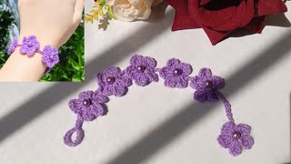 quotFloral Crochet Bracelet TutorialStepbystep DIY Jewelry Guide for BeginnersEasy Crochet flowersquot [upl. by Robertson]