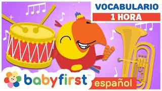 Nuevas Palabras con Larry  Aprende los instrumentos musicales  Musica divertida BabyFirst Español [upl. by Corwun253]