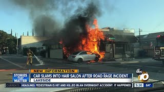 Car slams into hair salon after road rage incident [upl. by Onaireves443]