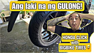 Big Tires sa Honda Click Scooter  part 2  Honda Click tire size Conversion  BIG TIRE Concept [upl. by Merralee]