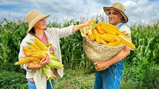 Harvested Corn in a Faraway Village Cooking Big Turkish Cag Kebab and Canning Corn for Winter [upl. by Koran]