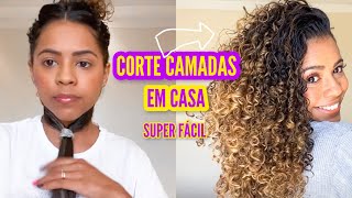 COMO CORTAR CABELO CACHEADO EM CASA corte camadas em casa super fácil [upl. by Nnylsia920]