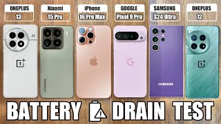 ONEPLUS 13 vs Xiaomi 15 Pro vs iPhone 16 Pro Max  Samsung S24 Ultra  BATTERY DRAIN TEST [upl. by Oiramal548]