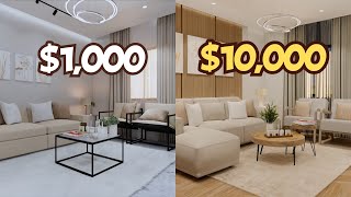 FURNISHING a Living Room 1000 vs 10000 Budget [upl. by Liatnahs]