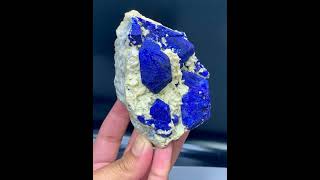 Blue Lazurite on Calcite matrix from Afghanistan [upl. by Olegnalehcim]