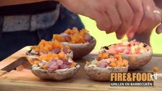 Portobellos gevuld met pompoen en spek FireampFood TV [upl. by Enilrem261]