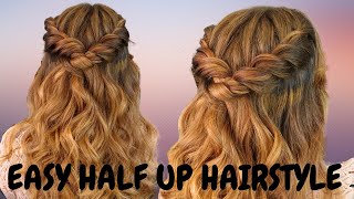 Wavy twisted half up half down hairstyle  half up half down curly hair tutorial [upl. by Camile]