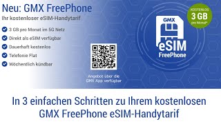 GMX FreePhone  Kostenloser eSimHandytarif mit 3 GB im Monat sowie Allnet Flat 🔥  So gehts [upl. by Euqirne]