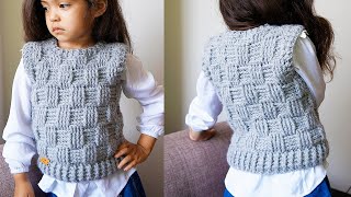 🌈Como Tejer CHALECO PARA NIÑOS Y NIÑAS Punto Cesta Crochet  Ganchillo😍 [upl. by Gautious]