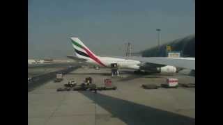 Emirates B777300ER Pushback Engine start and Takeoff DXBSFO [upl. by Analli]