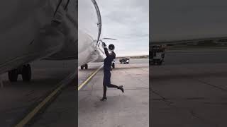 Opening an aircraft Door cabinecrew workout hardwork aircraft flying [upl. by Anoval]