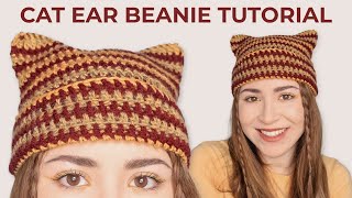 Cat Ear Beanie Crochet Tutorial Sack Hat [upl. by Herzen]