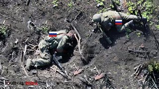 Horrible drone Ukraine FPV drone grenades blow up dozens Russian mercenaries in foxhole trenches [upl. by Eugenle]