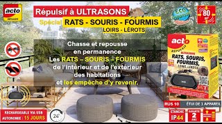 ACTO RUS10  REPULSIF ULTRASONS AUTONOME ETANCHE IP44  RATS SOURIS FOURMIS LOIRS LEROTS [upl. by Flanna]