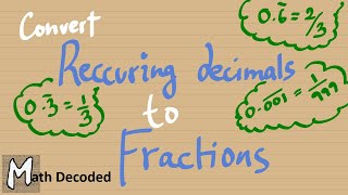 Convert recurring decimals to fractions [upl. by Alleon]