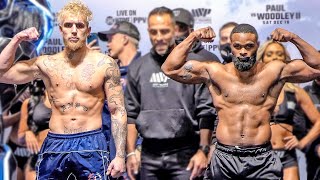 Jake Paul vs Tyron Woodley 2 • FULL WEIGHIN amp FACE OFF • ShowTime Boxing [upl. by Irama]