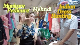 India Vlog 25 1st time trying manicure and pedicure from a guy dress shopping at Sarojini Market [upl. by Shelbi]