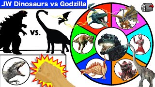 GODZILLA vs JURASSIC WORLD DINOSAURS Spinning Wheel Slime Game w Dinosaurs  Godzilla Toys [upl. by Essirehs]