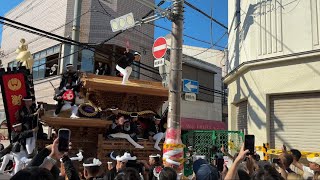 【事故あり】岸和田だんじり祭り旧市地区第2回試験曳き 小門貝源全やりまわし [upl. by Kiele571]