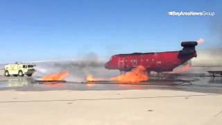 NASA Ames Fire Department conducts live fire aircraft rescue training at Moffett Federal Airfield [upl. by Jesus103]