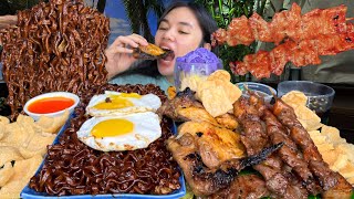 Black Bean Noodles with Egg Mang Inasal Chicken and Pork Bbq Plus Ice Cream Mukbang [upl. by Ahsyle780]