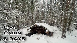 8 days of survival BUILDING of a Log Cabin UNDERGROUND Roof Floor Stove Heating [upl. by Aksoyn824]