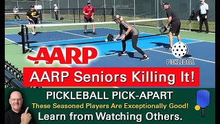 Pickleball Senior Citizens With Solid Games AARP Tournament Play Learn By Watching Others [upl. by Crispa]