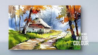 Easy watercolor painting  landscape tutorial by Prakashanputhur [upl. by Eednak]