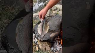 How to Making Fish BBQ  The Biggest Fish Caught and Roasted on the Rocks village cooking food [upl. by Elinad]