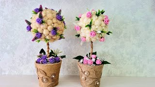 DIY Beautiful Flower Topiary  Flower Tree How to make a Rose Topiary Tree  Step by step Tutorial [upl. by Ailedua]