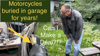 Barn find classic motorcycles BURIED in a garage for years Can we make a deal [upl. by Dalston]