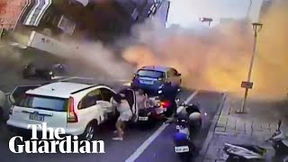 Building collapses on busy street as powerful quake hits Taiwan [upl. by Earej]