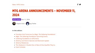 MTG Arena Announcements  November 11th 2024 [upl. by Ahsinaw]