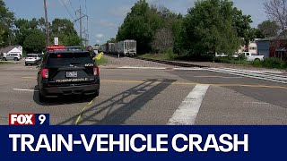 Robbinsdale train crash 2 women hurt in train vs car crash RAW [upl. by Amahcen]