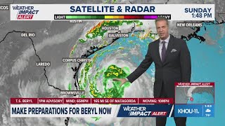 TS Beryl 2 pm update Tracking Beryl as it moves toward the Texas coast [upl. by Irtemed]