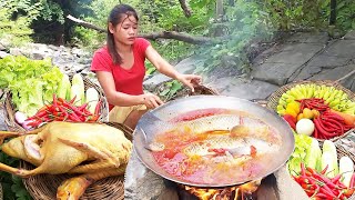 Catch and cook redfish for survival food Crab soup spicy delicious for dinner Top6 survival video [upl. by Atisusej]