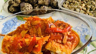 Almoço de Hoje …Bacalhau Frito com Molho de Vilão e Favas Escoadas como minha Mãe fazia Antigamente [upl. by Ardnasirhc]