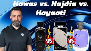 Fragrance Battle  Rasasi Hawas vs Lattafa Najdia vs Lattafa Hayaati  Best Bubblegum Cheapie [upl. by Sapowith537]