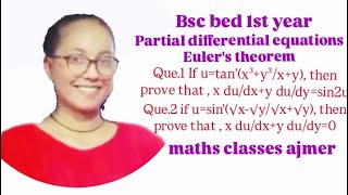 bsc bed 1st year Eulers theorem questions solution partialdifferenatationeulertheoram [upl. by Huskamp507]