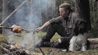 3 days solo bushcraft  Day 1  Bow drill  Diy saw  Chick on stick  Reflector  Canvas tarp [upl. by Adlitam]